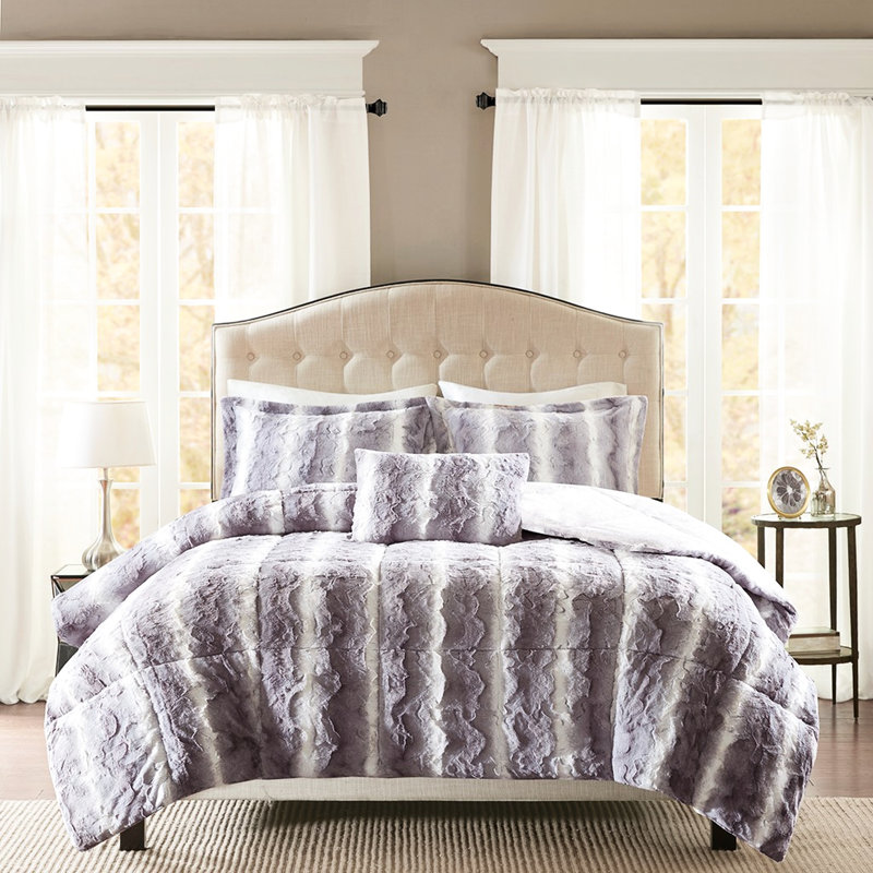 Édredon en fausse fourrure double / grand - gris, taie d'oreiller décorative chaude, Gris
