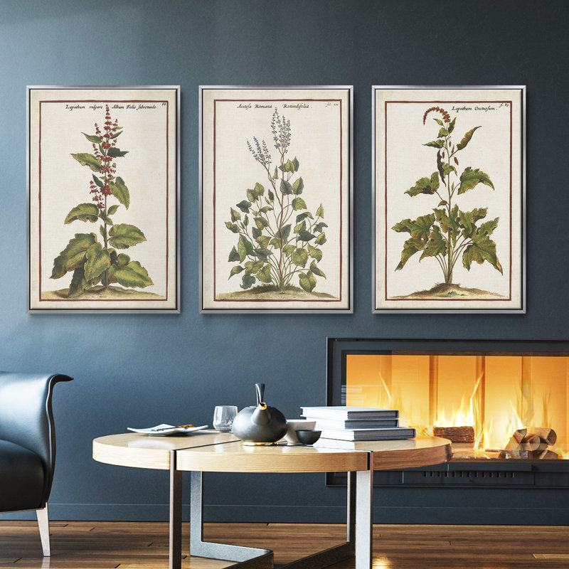 «Munting Botanicals IV», ensemble de 3 toiles encadrées, H 27 po x l 54 po, Argent