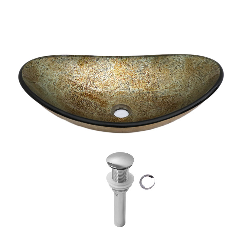 21.5" Glass Oval Vessel Bathroom Sink with Pop-Up Drain, Champagne