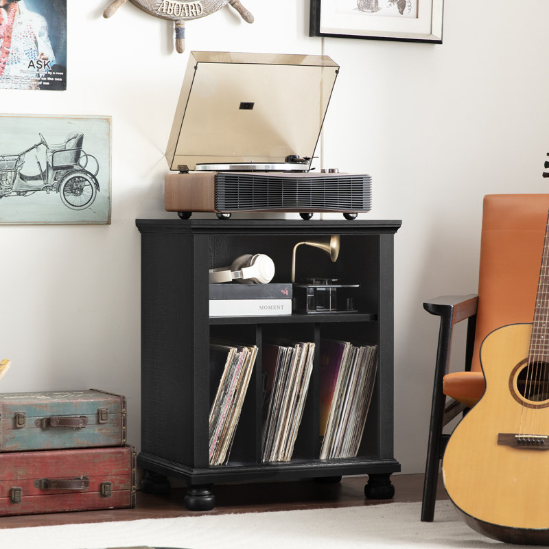 Record Player Stand With Vinyl Record Storage, 24" Wide Mid-Century Record Player Table Up To 200 Albums,Large Wood Turntable Stand Cabinet Dispaly Shelf For Living Room,Bedroom
