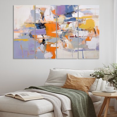 «Poetic Expressionism» en mauve et orange sur toile, reproduction de 4 pièces