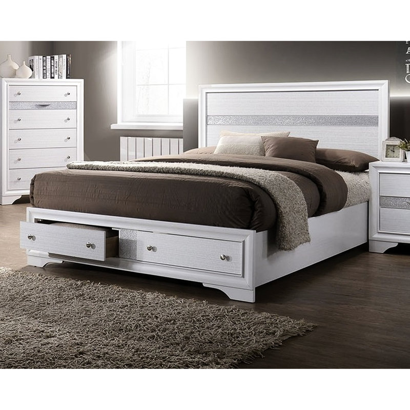 Lit double contemporain avec tiroir de style contemporain - Blanc élégant et avantages, Lit double, Blanc