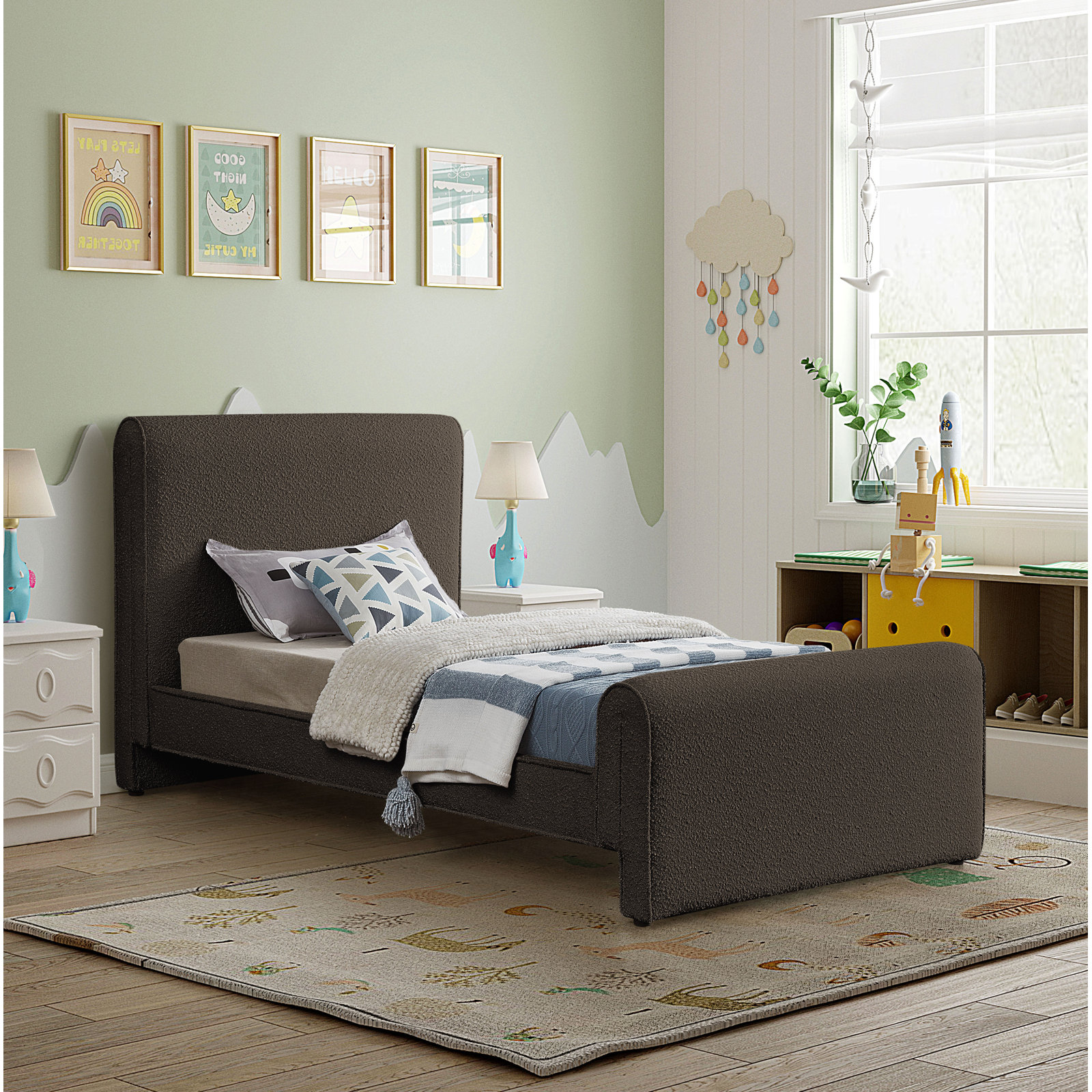 Chaylin Platform Bed, Brown Boucle Fabric, Full
