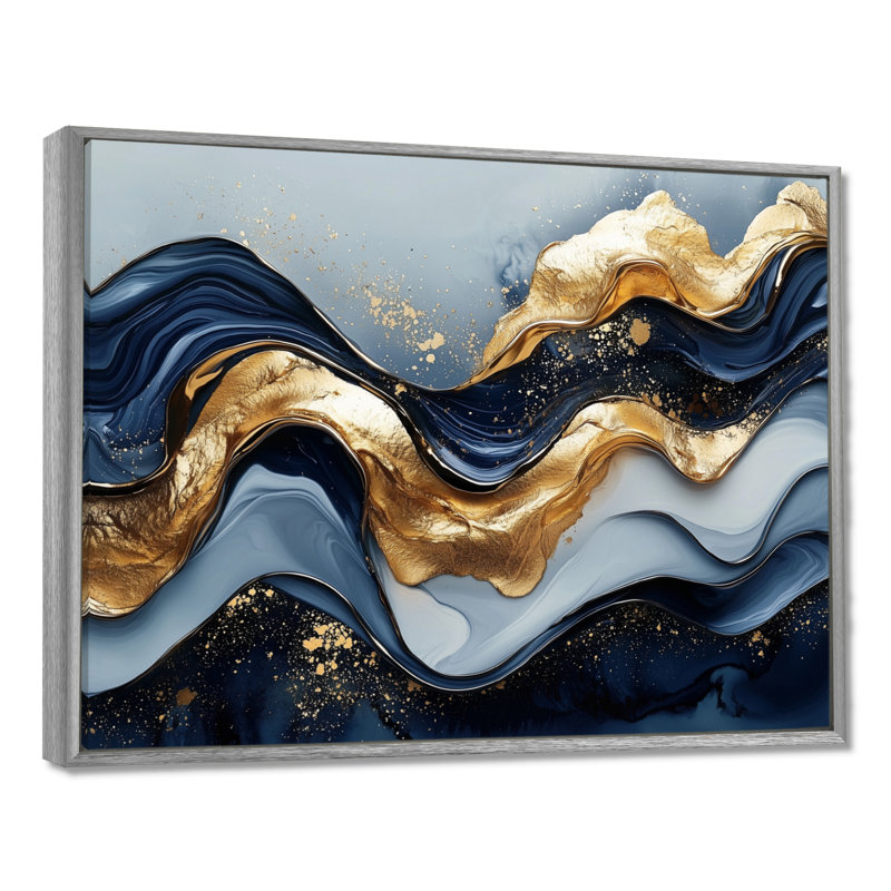 Alves - Abstract Wall Art, H 34 po x l 44 po, Cadre flottant, Argent