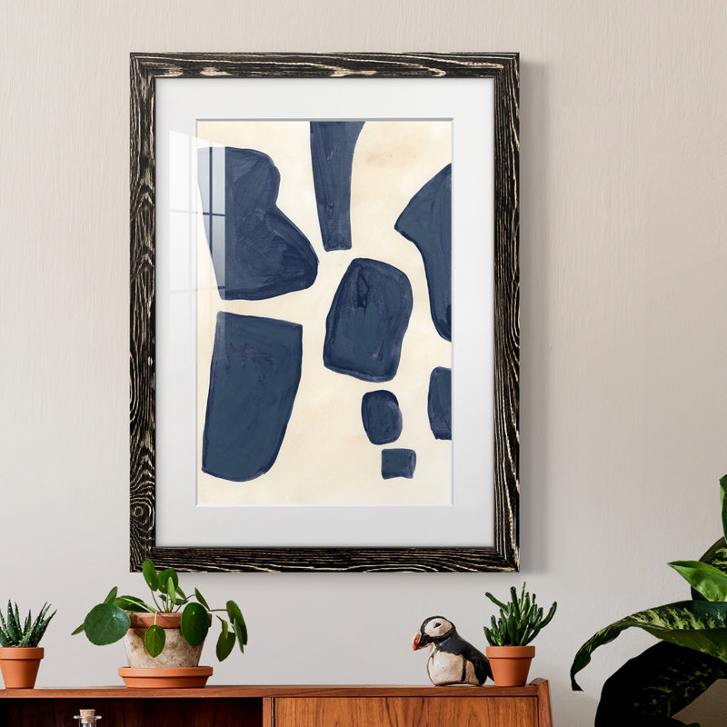 Pièces bleues I - Peinture encadrée, Cadre noir, H 24 po x l 20 po x P 1 po