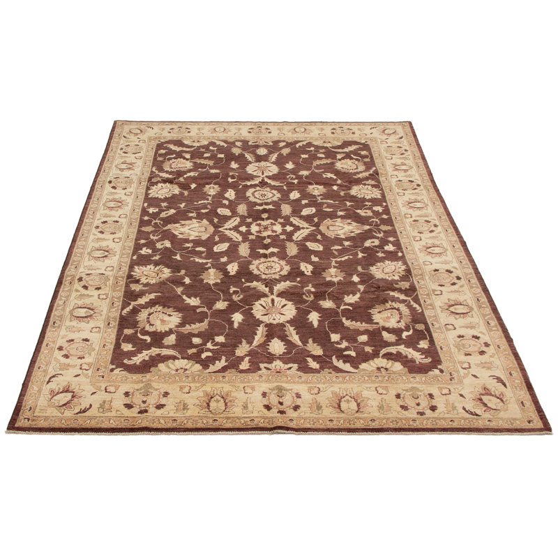 Tapis de bois one-of-kind-noué la 2010 ushak brun foncé 6 pi 9 po x 9 pi en laine de 10 po Yadkinville