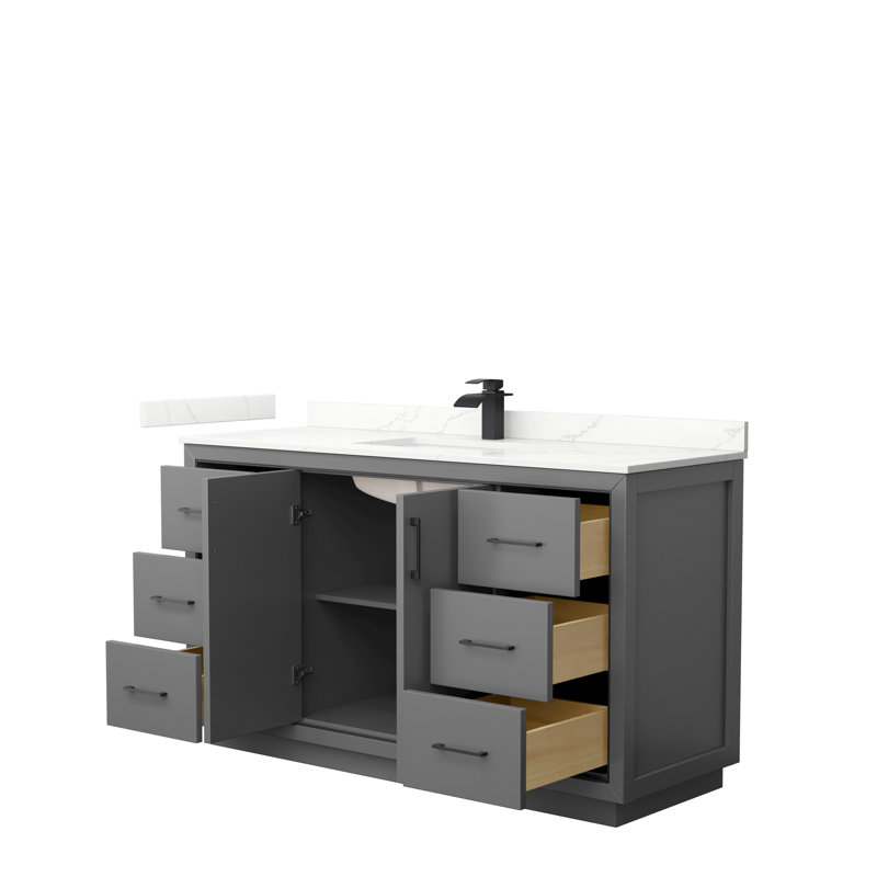 60 in. Single Vanity, Giotto Quartz, Dark Gray, Matte Black