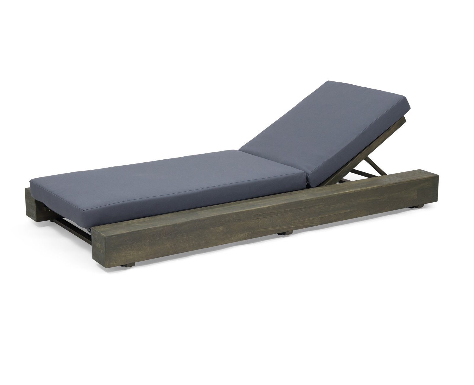 Donnie 39" Acacia Patio Chaise Lounge Set, Sandblast Gray Frame/Dark Gray Cushion, 2