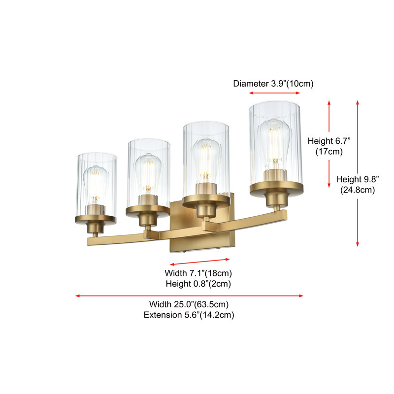 Éclairage pour meuble-lavabo à intensité variable Dariela, Doré, H 10 po x l 25 po x P 25 po, Quatre lumières