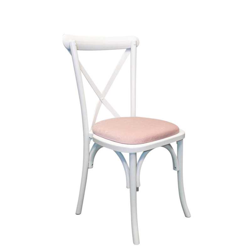 Aviles 43cm H Polyester Blend Upholstered Cross Back Stacking Side Chair, Blush, White