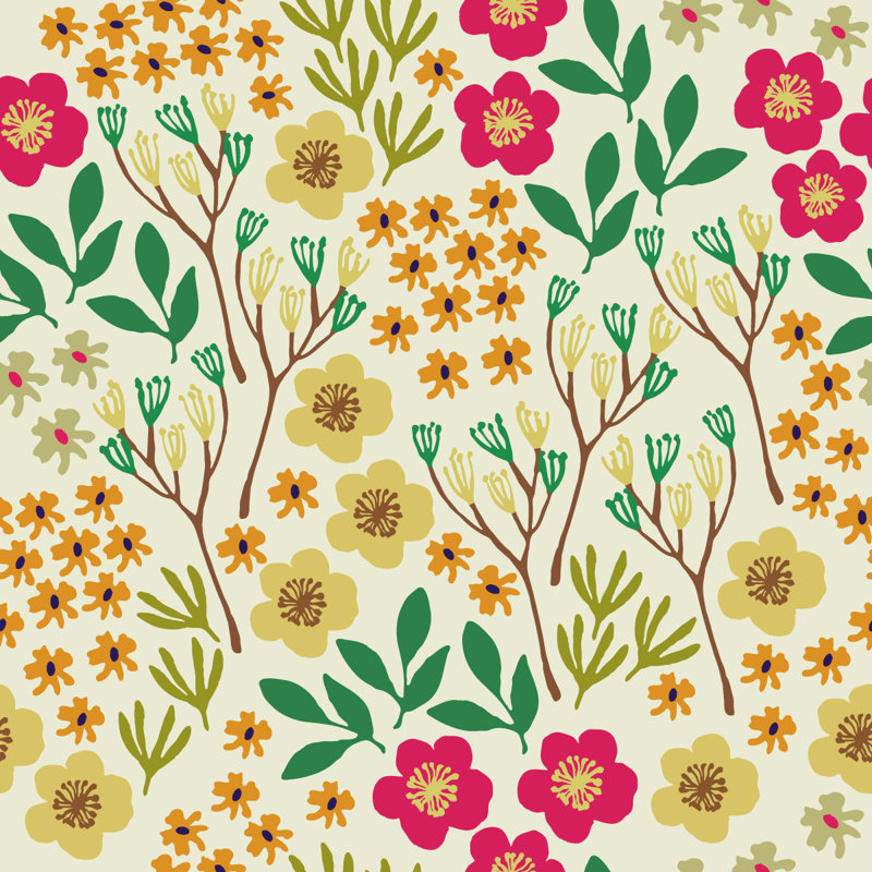 Carreau de papier peint l 25 po, L 2,09 pi x L 10,42 pi, Vert, rose et jaune