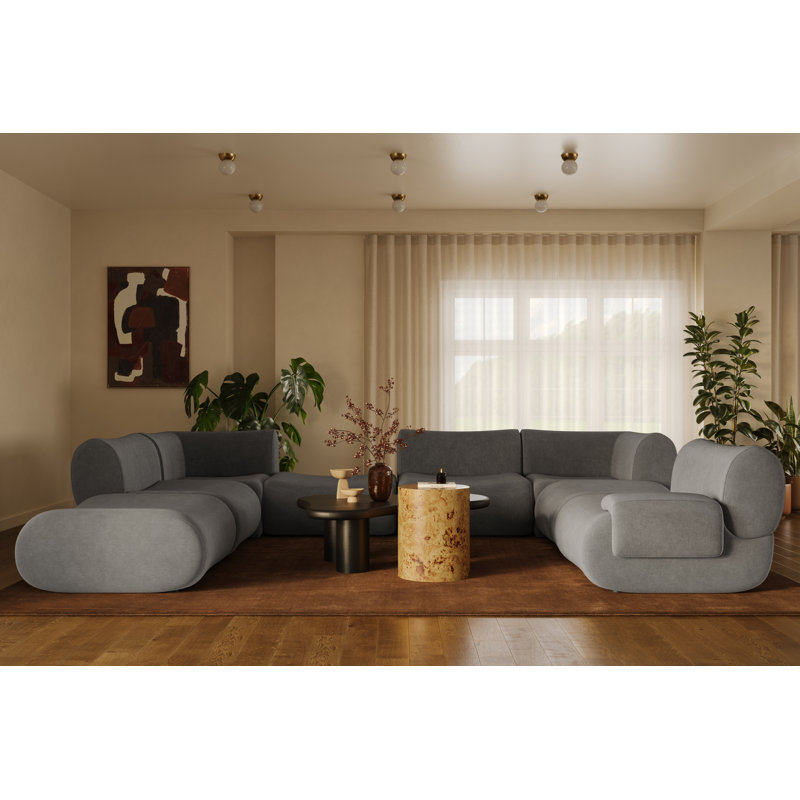 Grand canapé modulaire en tissu recyclé gris anthracite Zenith, Mélange de polyester gris, Orienté à droite