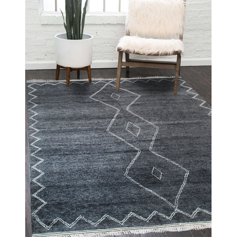 Tapis contemporain gris anthracite en laine noué à la main Talia, Rectangle 8 pi x 10 pi