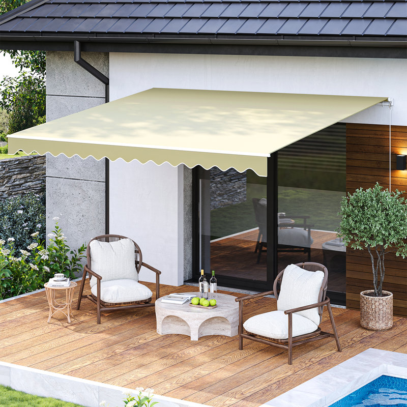 Auvent de patio manuel rétractable 12 x 10 pi, manivelle à ouverture complète, beige, Beige