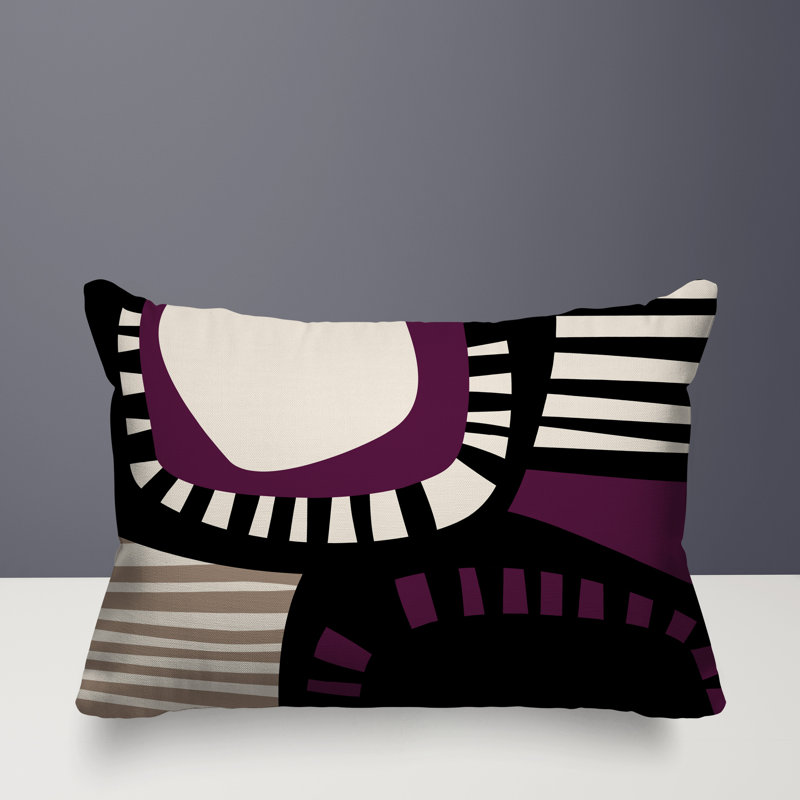 Coussin rectangulaire intérieur / extérieur Alika, H 14 po x l 20 po, Mauve / noir / blanc cassé