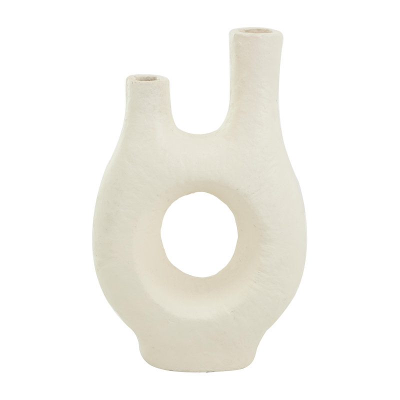 Paper Mache Abstract Rounded Decorative Vase with Double Openings, 14.35" H x 9.10" W x 3.8" D