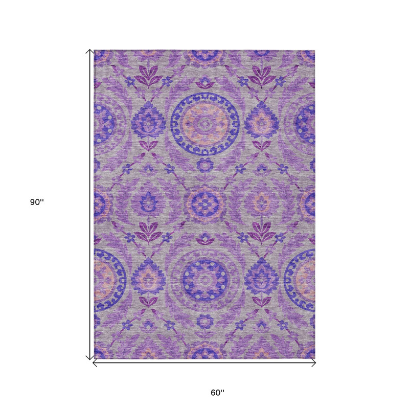 Tapis extérieur lavable floral lilas et gris lavable 5 pi x 8 pi