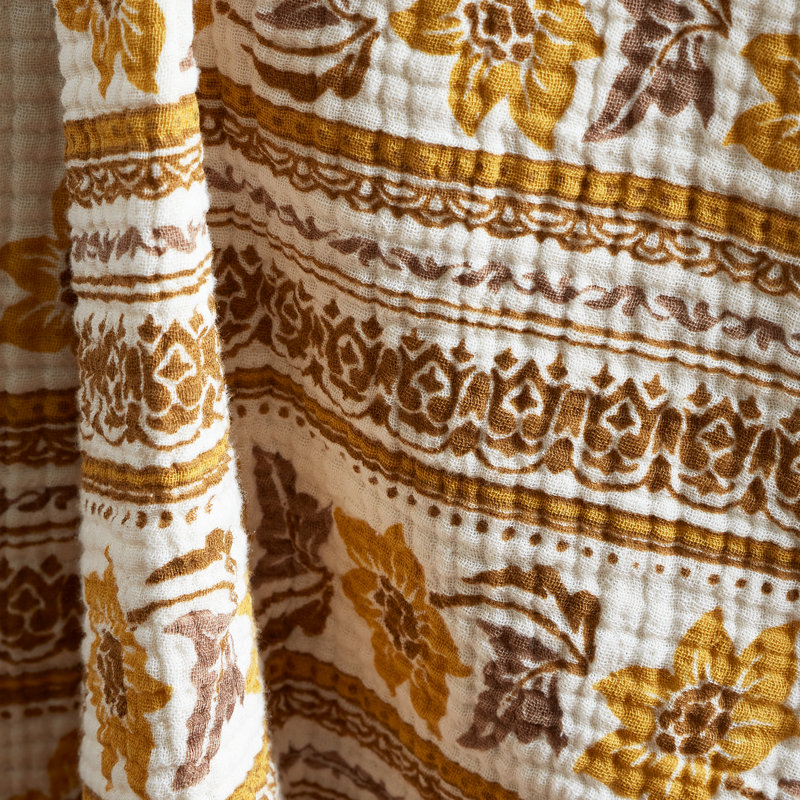 Ines Floral Cotton Matelassé Bedspread Throw Blanket, Yellow