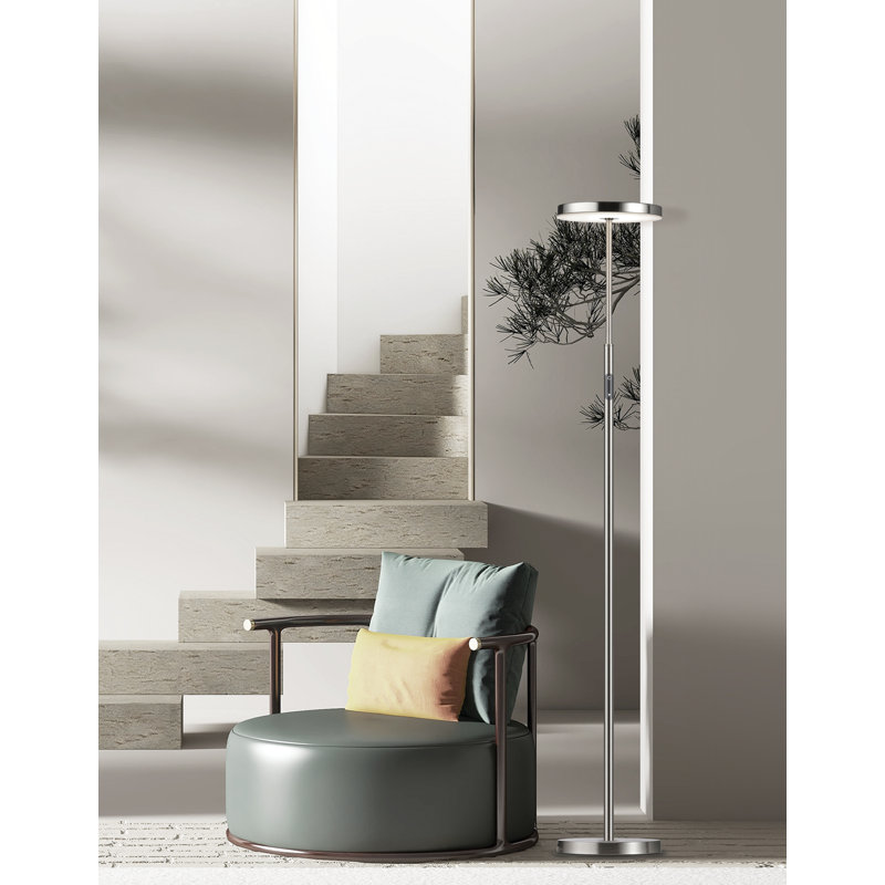 Francine Floor Lamp - 30W - White Acrylic Diffuser, Satin Nickel