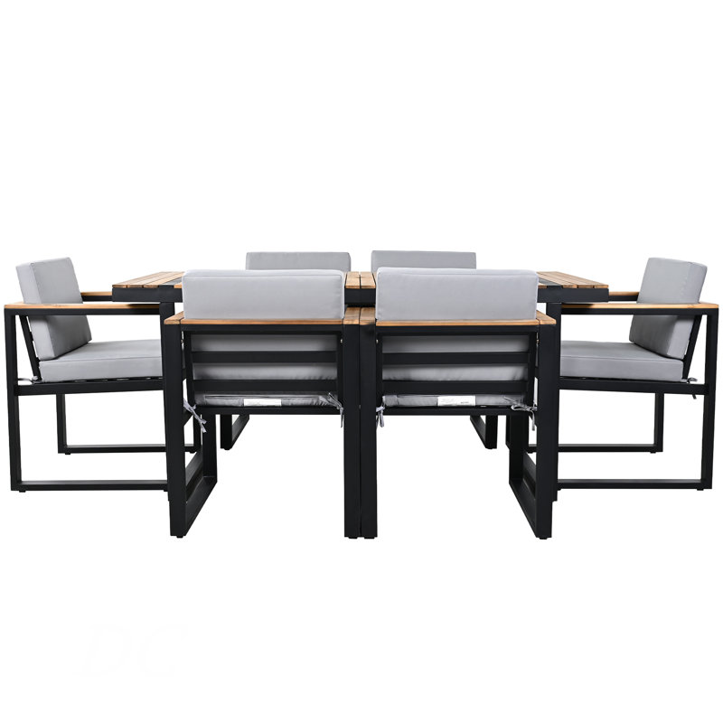 Ensemble de table de salle à manger d'extérieur 7 pièces avec chaises et coussins amovibles pour patio, cour, jardin, 7 pièces