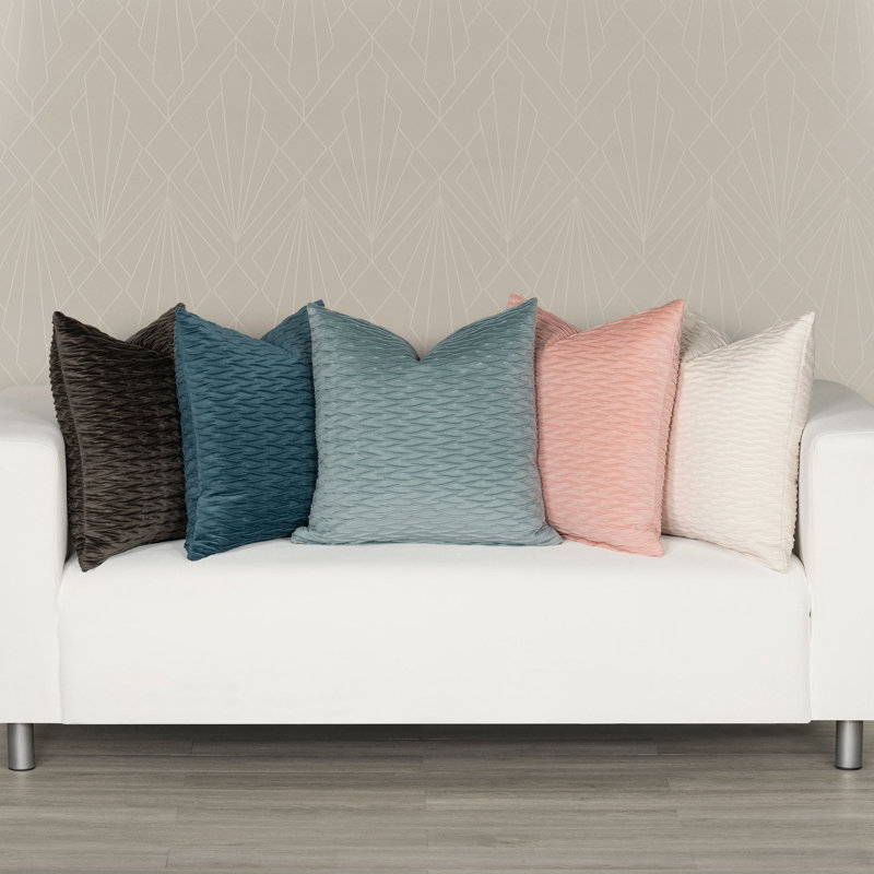 Blue Tide Velvet Wave Pleated Square Throw Pillow