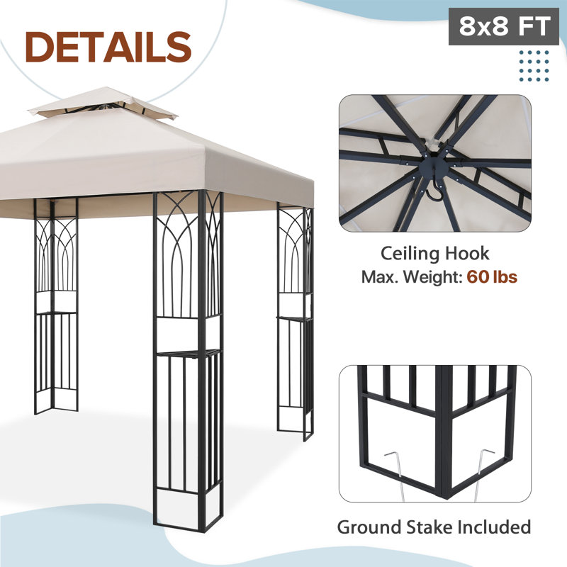 Beige Powder Coated Steel Patio Gazebo with Double Roof