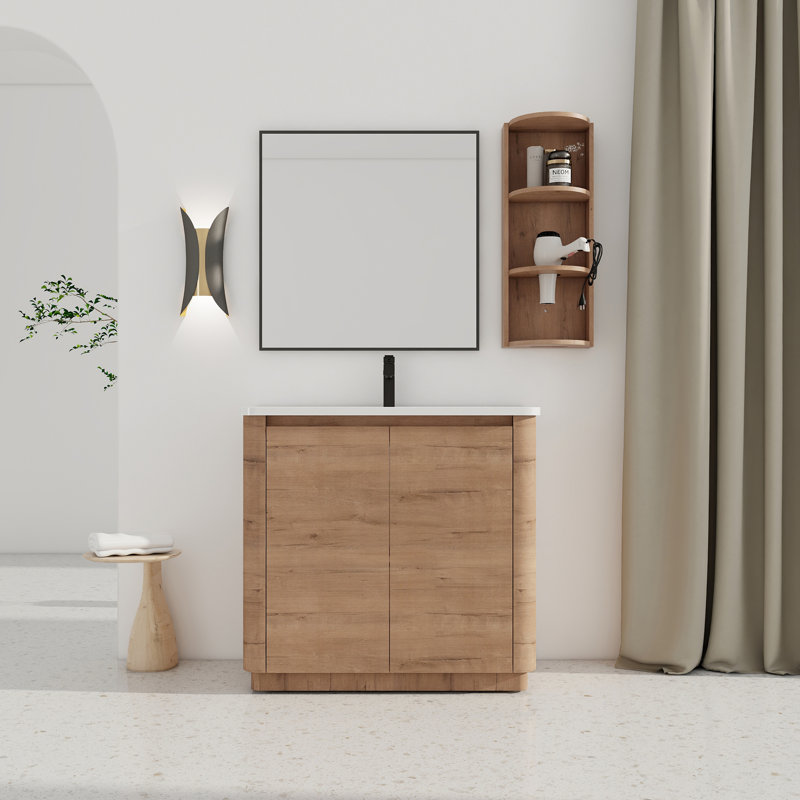 36'' Freestanding Bathroom Vanity with Ceramic Sink & 2-Soft-Close Door and Storage Rack , KD-Packing, Plywood, 36"