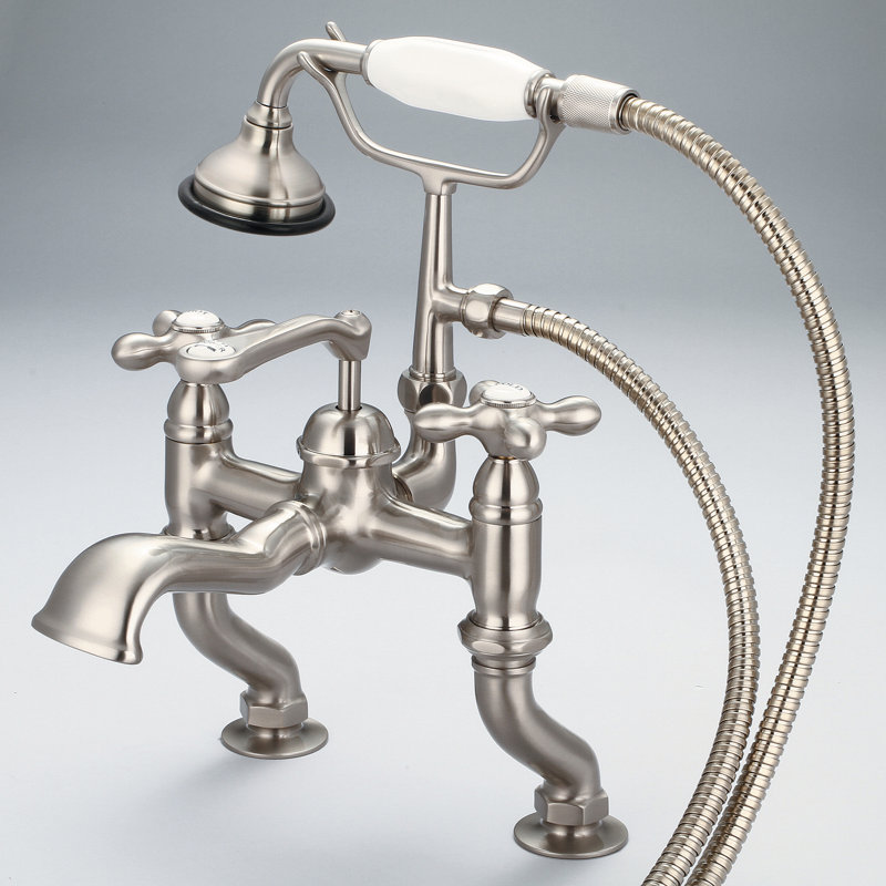 Stonington Deck Tub Spout, Brushed Nickel, Cross Handles