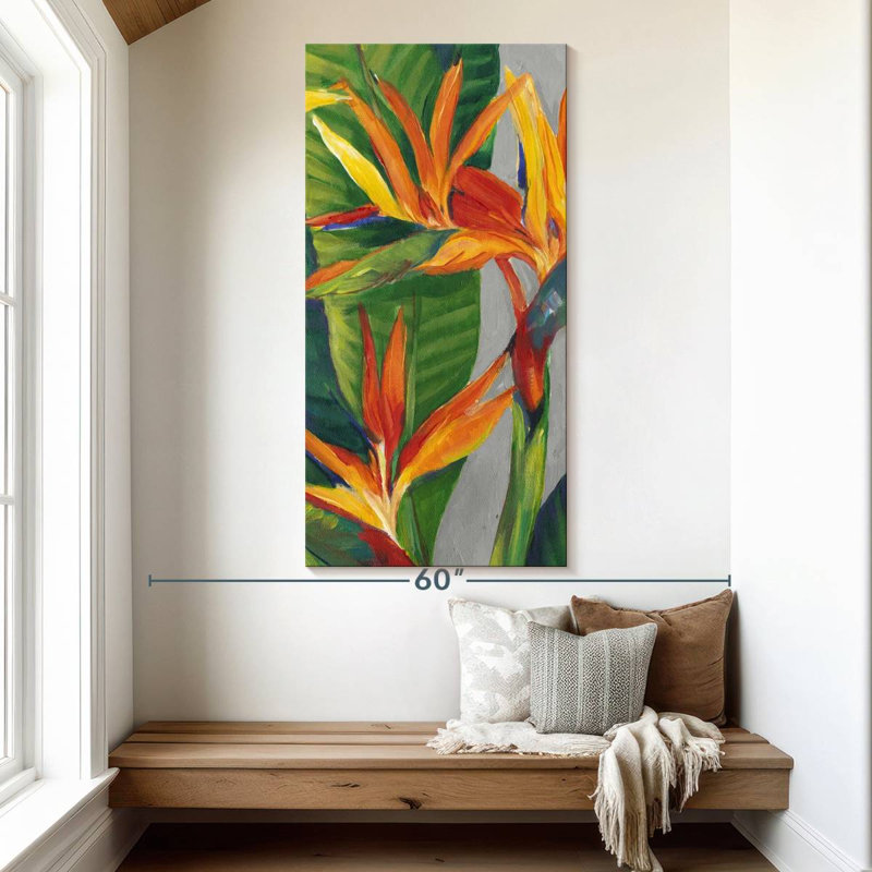 Oiseau de paradis triptyque I, H 54 po x l 27 po