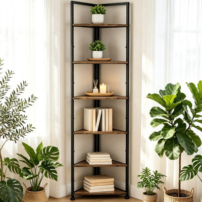 6-Tier Tall Bookshelf with Metal Frame, 71.7" Wooden Storage Rack with Open Shelves – Industrial Display Bookcase for Living Room, Office, Bedroom