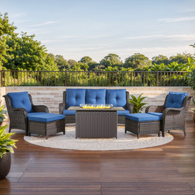 Carolina 6 - Pieces Sofa Seating Group With Fire Pit And Cushions