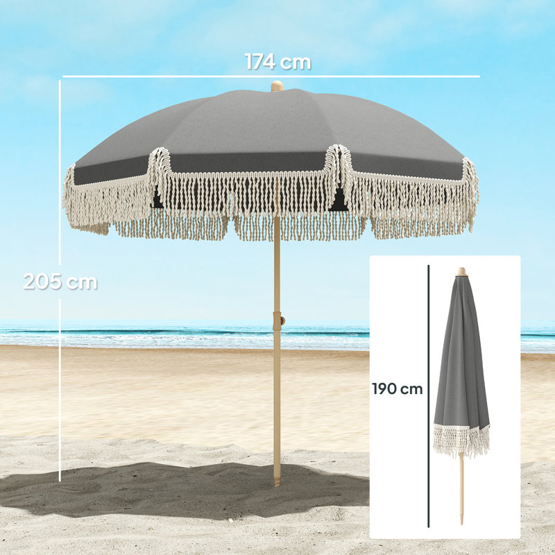 174cm Beach Parasol, Dark Grey