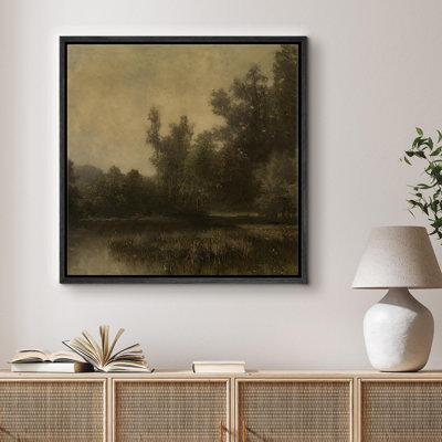 «Misty Forest Landscape Serene Woodland Nature Illustration Modern Art Rustic Zen Landscape», reproduction d'art sur toile