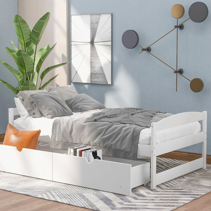 Lit plateforme simple avec deux tiroirs, Blanc