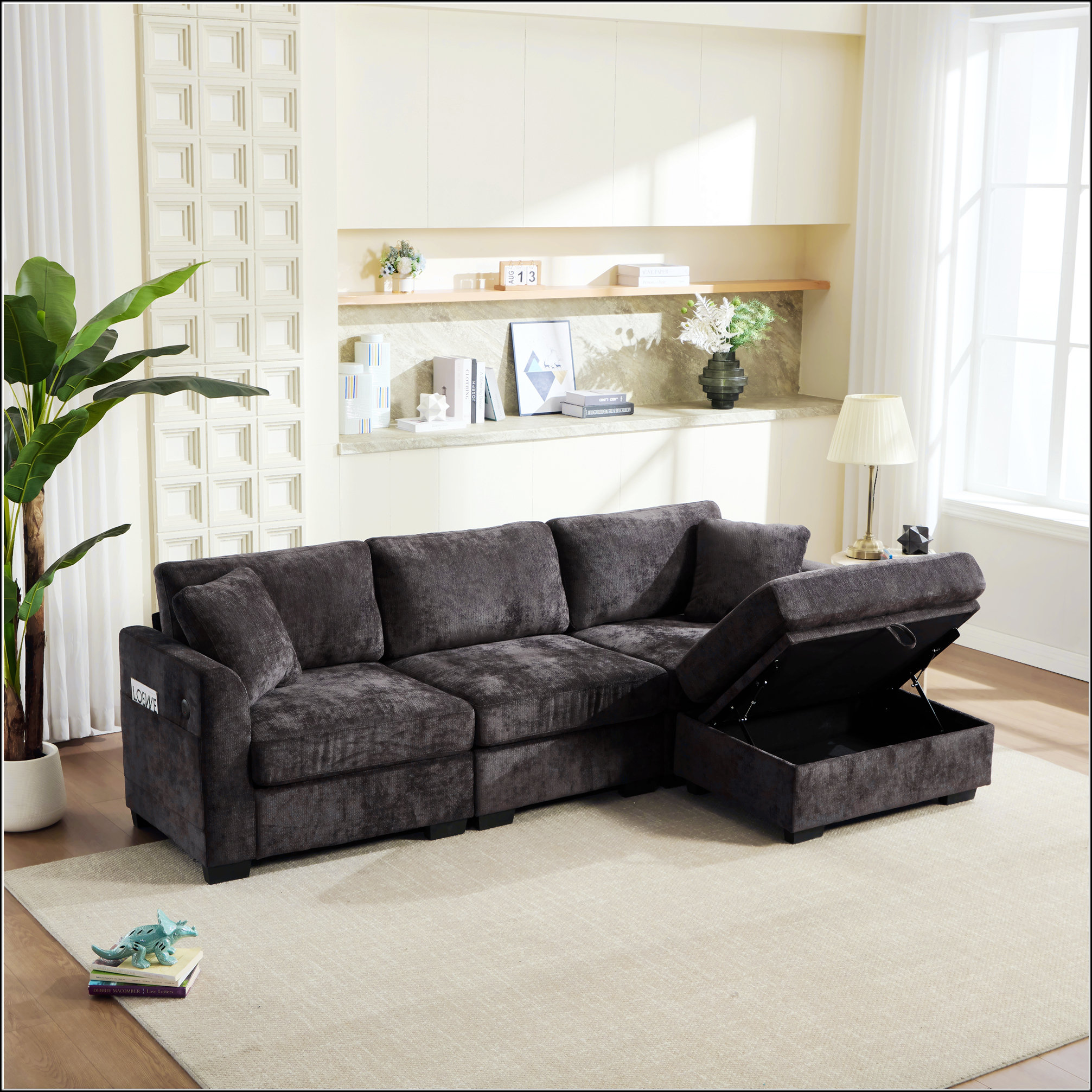 Latitude Run® Modern L-Shaped Sectional Sofa With Dual USB, Ottoman ...