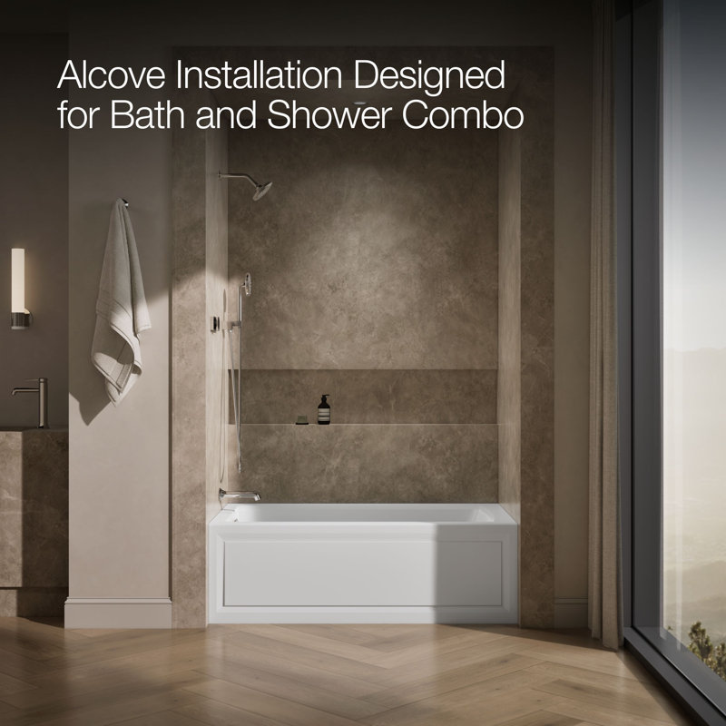Archer® Alcove 60" L x 32" W Whirlpool Bathtub, Biscuit, Left Drain