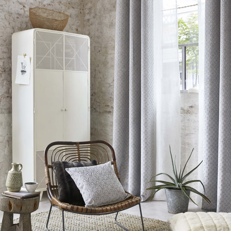 Hayes Room Darkening Single Curtain Single Panel, 138 W x 260 D cm, Grey/White