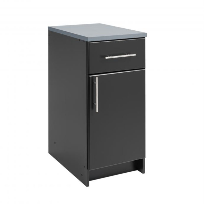 Watse 16” Wide White Storage Cabinet, Base Cabinet with 1 Drawer and 1 Adjustable Shelf for Garage, Cabinet, Kitchen, Home Office, 16”W x 36”H x 24”D, Black