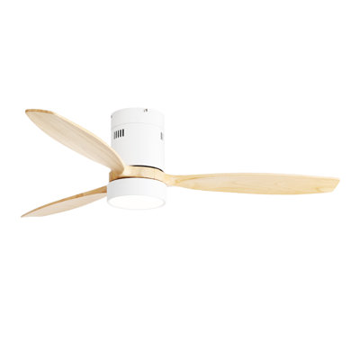 Ventilateur de plafond encastré de 52 pouces DC 3 ventilateur en bois massif Pales Moteur à télécommande réversible avec lumière