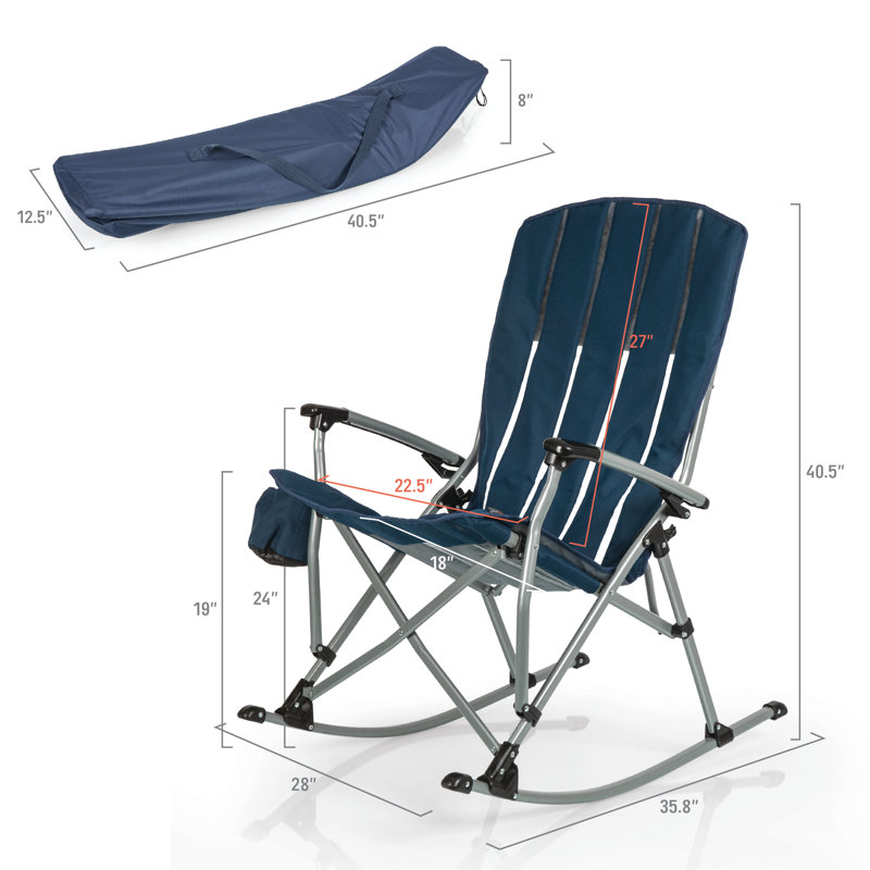Chaise de camping à bascule d'extérieur - Chaise de camping très résistante pour adultes Mario, Bleu marine