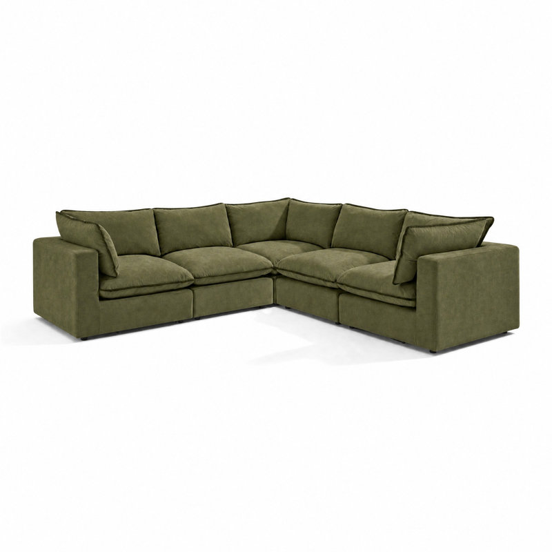 Alexa Upholstered Linen-Look Fabric Modular Sofa - Cozy Modern Design, Green, 4 Seat Sofa