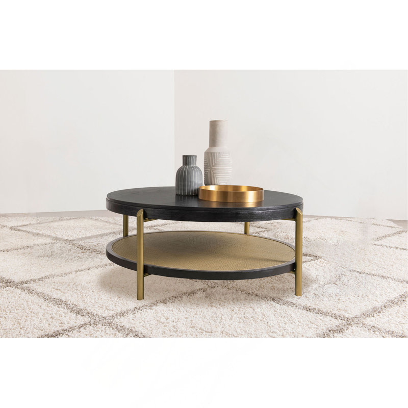 Table basse ronde avec étagère de rangement Benson, Noir