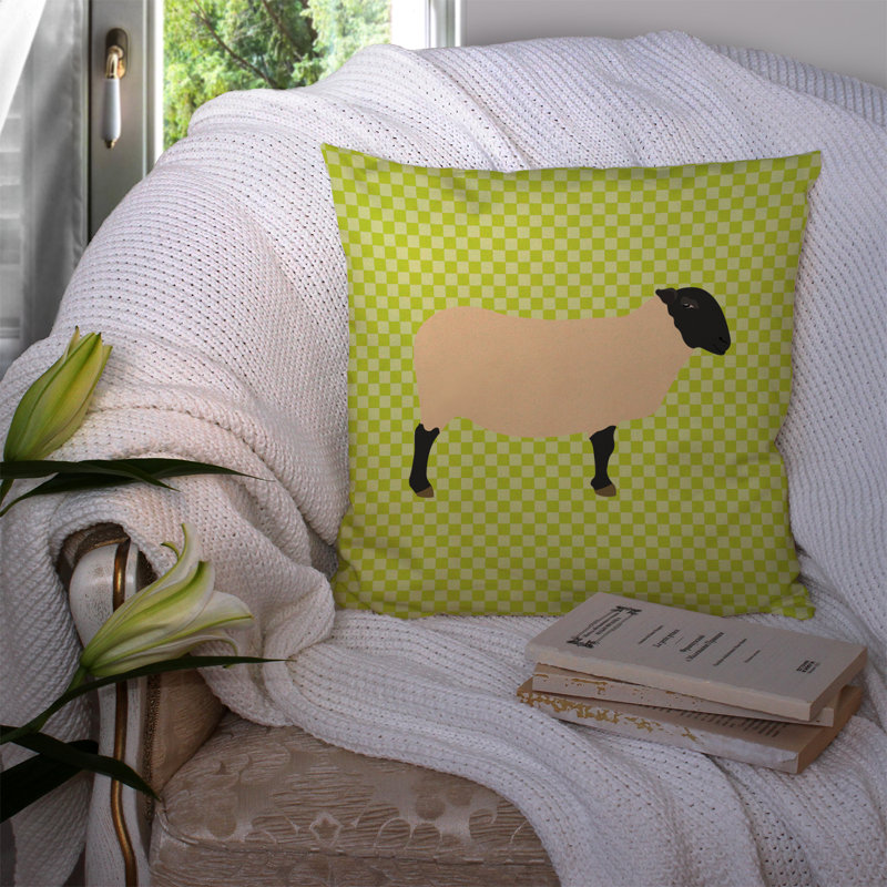 Coussin extérieur suffolk ovin check, 14 po x 14 po, Vert