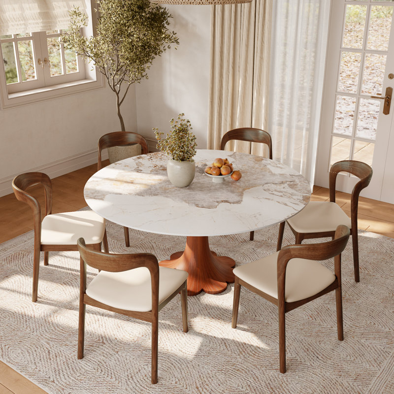 Difranco rond de forme florale avec chaises de salle à manger en bois massif de qualité supérieure 2/4/6