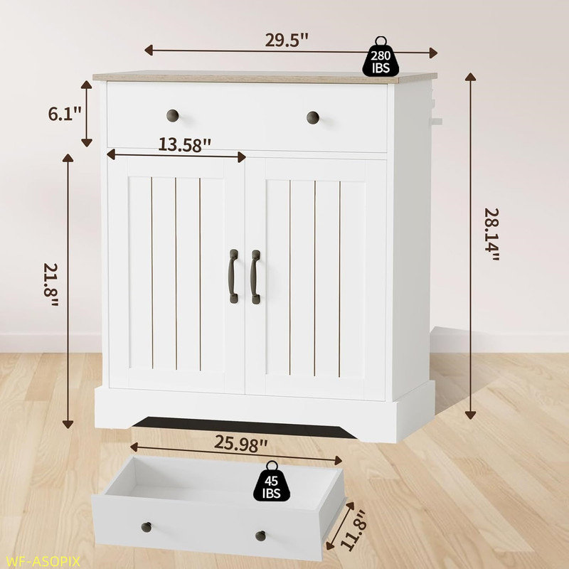 29.5" White Buffet Cabinet with Adjustable Shelves - Coffee Bar & Storage