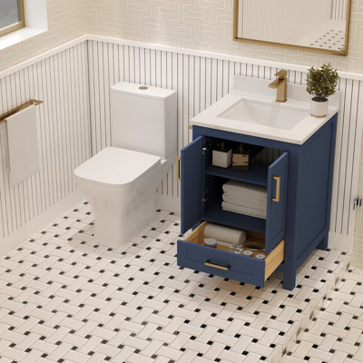 Meuble-lavabo simple 24 po avec plateau en quartz blanc Rooh