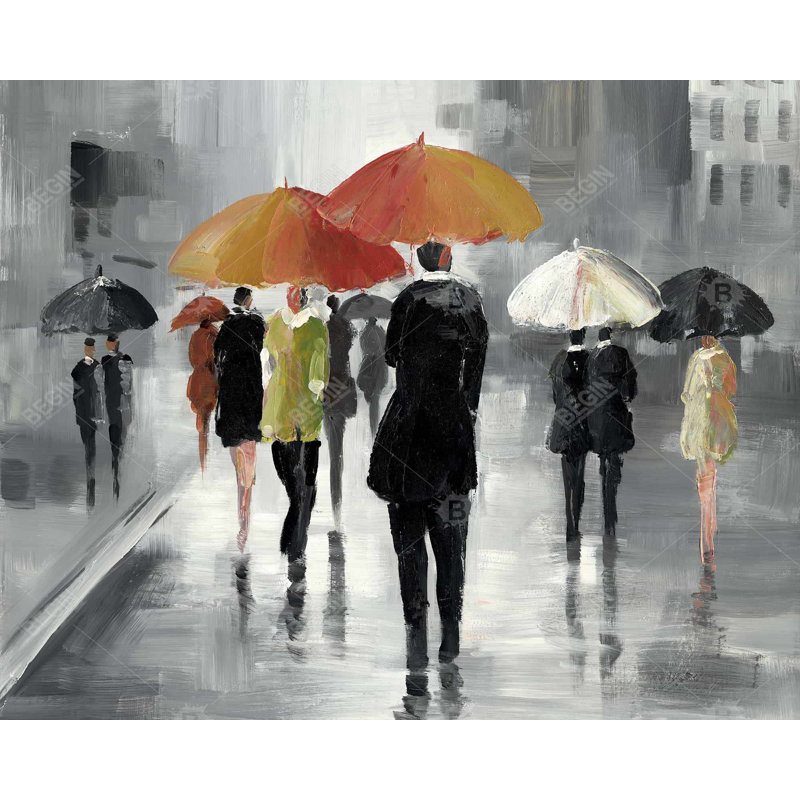 Street Scene With Umbrellas Print On Canvas