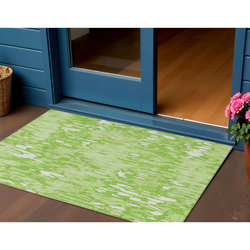 Tapis extérieur lavable rayé vert lime et ivoire 3 pi x 5 pi