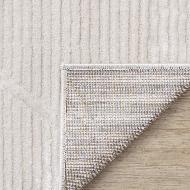Tapis blanc à rayures fines Amabilia, Rectangle 5 pi 3 po x 7 pi 7 po