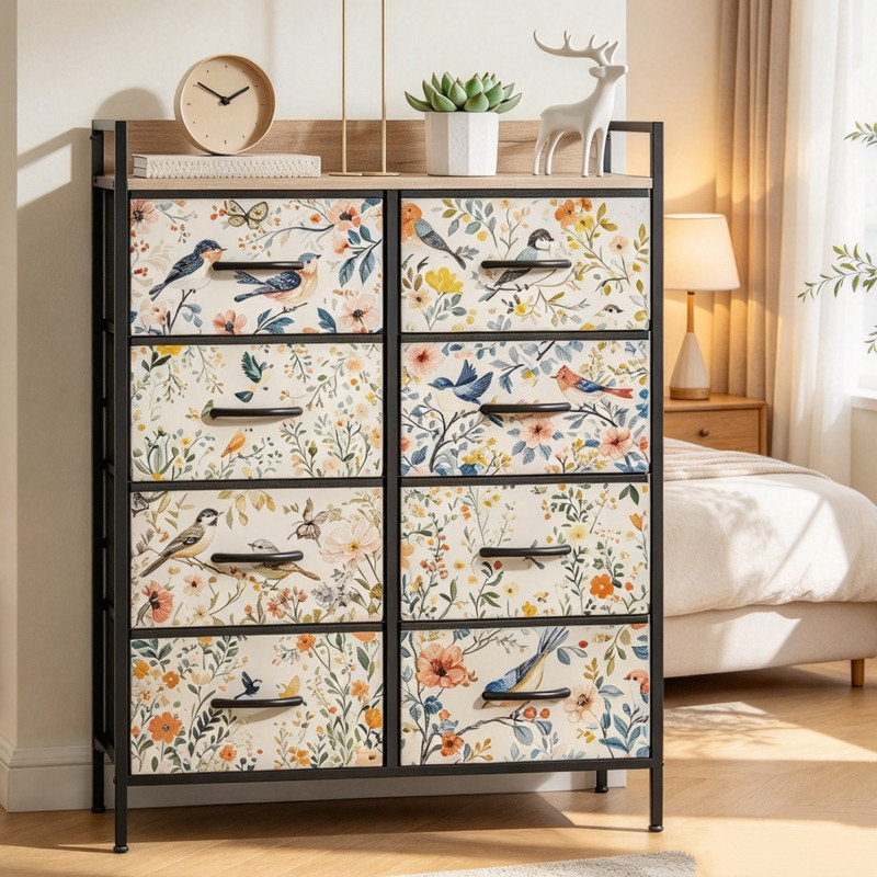 White Art Comfort 8-Drawer Chest of Drawers, Large Capacity Multi-Drawer Storage Cabinet for Bedroom Living Room Home Use